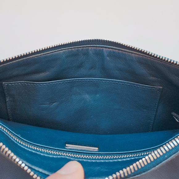 PRADA Saffiano Leather Blue Zip Clutch Pouch Bag Silver Hardware - Picture 8 of 14